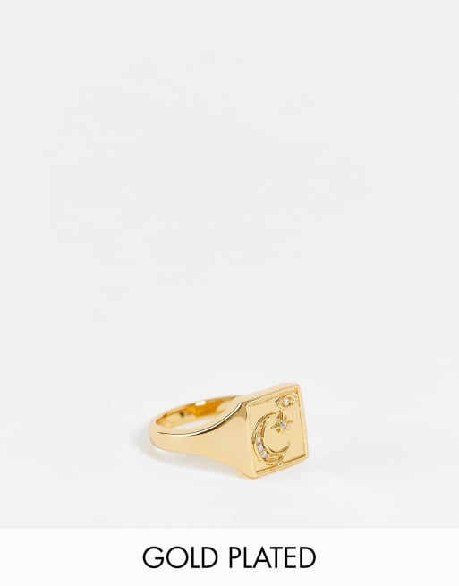 Anillo tipo sello con diseño celestial chapado en oro de 18 quilates de Astrid & Miyu