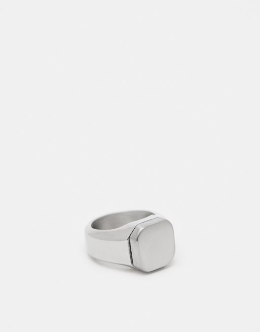 Anillo tipo sello con diseño tallado y cepillado de acero inoxidable de Reclaimed Vintage