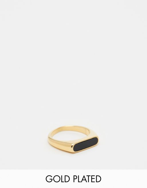 Anillo tipo sello con resina negra chapado en oro de 18 quilates de Lost Souls