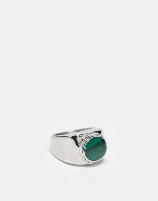 Anillo tipo sello de acero inoxidable con piedra semipreciosa de ASOS DESIGN