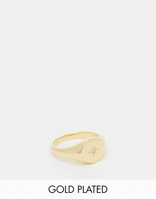 Anillo tipo sello de oro vermeil de 18 quilates con circonita de Seol + Gold 