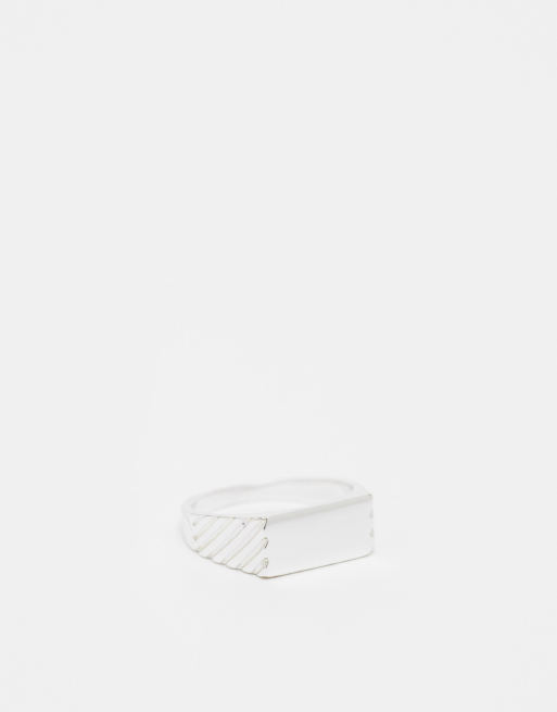 Anillo tipo sello fino chapado en plata auténtica de ASOS DESIGN