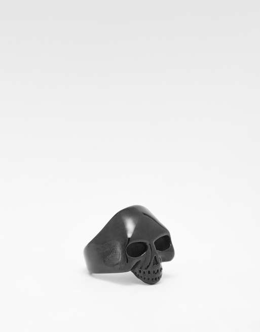 Anillo tipo sello negro con diseño de calavera de acero inoxidable impermeable de ASOS DESIGN