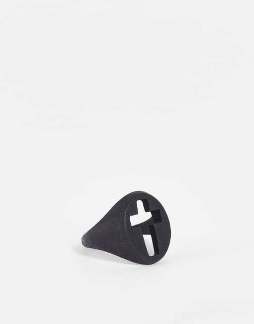 Anillo tipo sello negro mate con abertura en forma de cruz de ASOS DESIGN