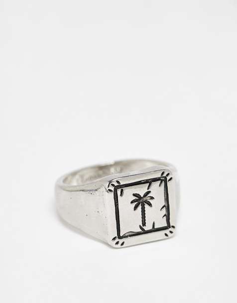 Anillo tipo sello plateado con diseño grabado de palmera de Classics 77 - view 1
