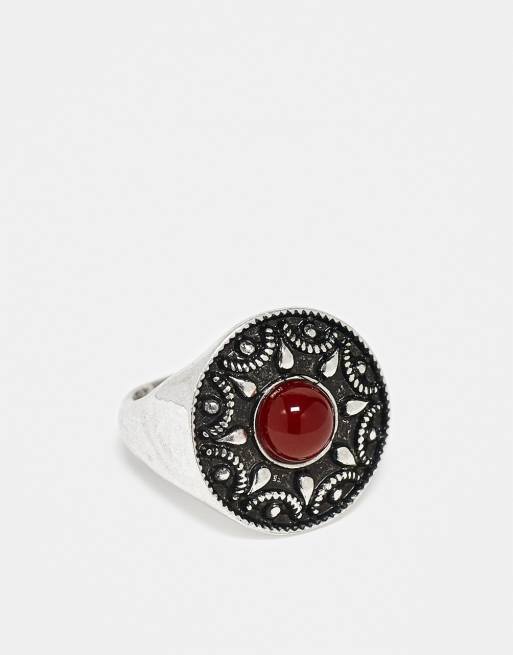 Anillo unisex estilo wéstern con piedra sintética roja de Reclaimed Vintage