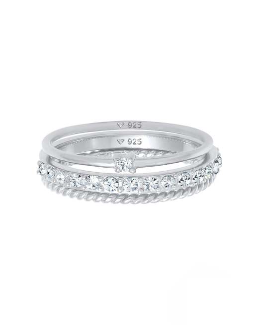 Anillos plateados apilables elegantes con cristales de plata de ley 925 para mujer de Elli