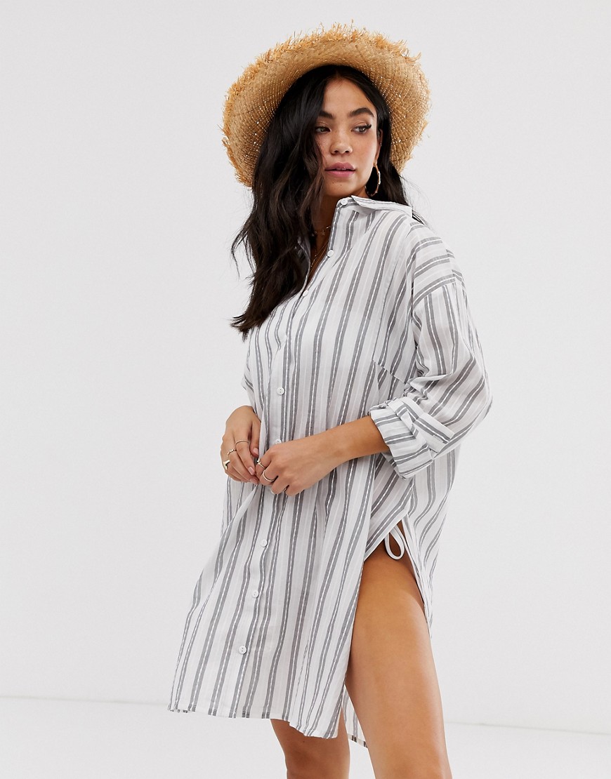 Anmol oversized beach shirt in stripe-Multi