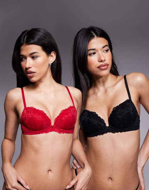 Ann Summers 2 pack Sexy Lace plunge bras in black and red - view 1