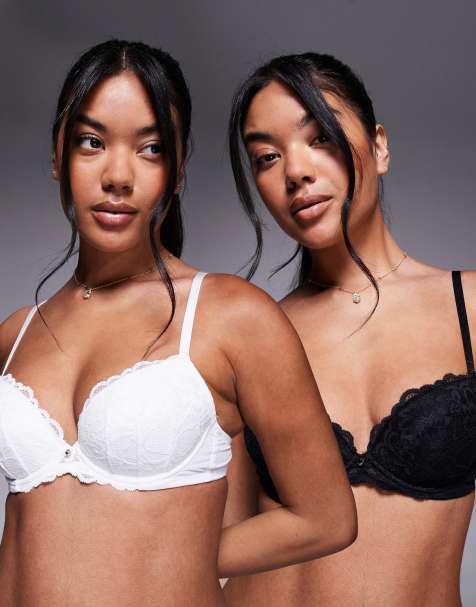 Ann Summers 2 pack Sexy Lace plunge bras in black and white - view 1