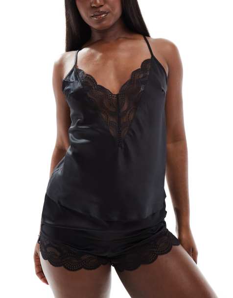 Ann Summers Adoration cami and short pj set in black - view 1