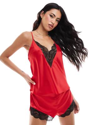 Pigiama Set Kalimo Borneo – Rosso, Taglia XL, In Viscosa Con Pizzo E Perizoma Incluso