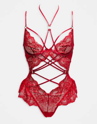 Adore amour crotchless bodysuit in red