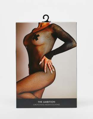 ambition crotchless bodystocking in black