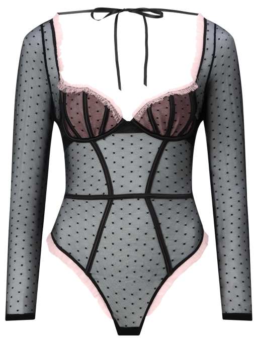 Ann Summers Amour secret underwired lingerie body in black/pink, 3 of 3