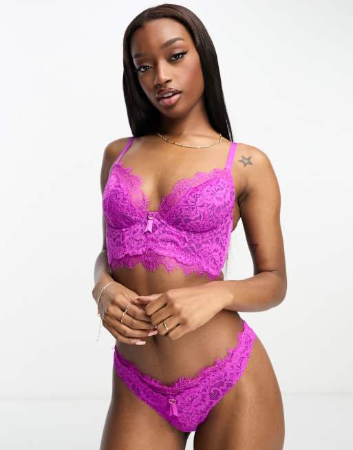Ann Summers - Beloved - Pink og lilla uforet plunge-BH med blonder og longeline-snit