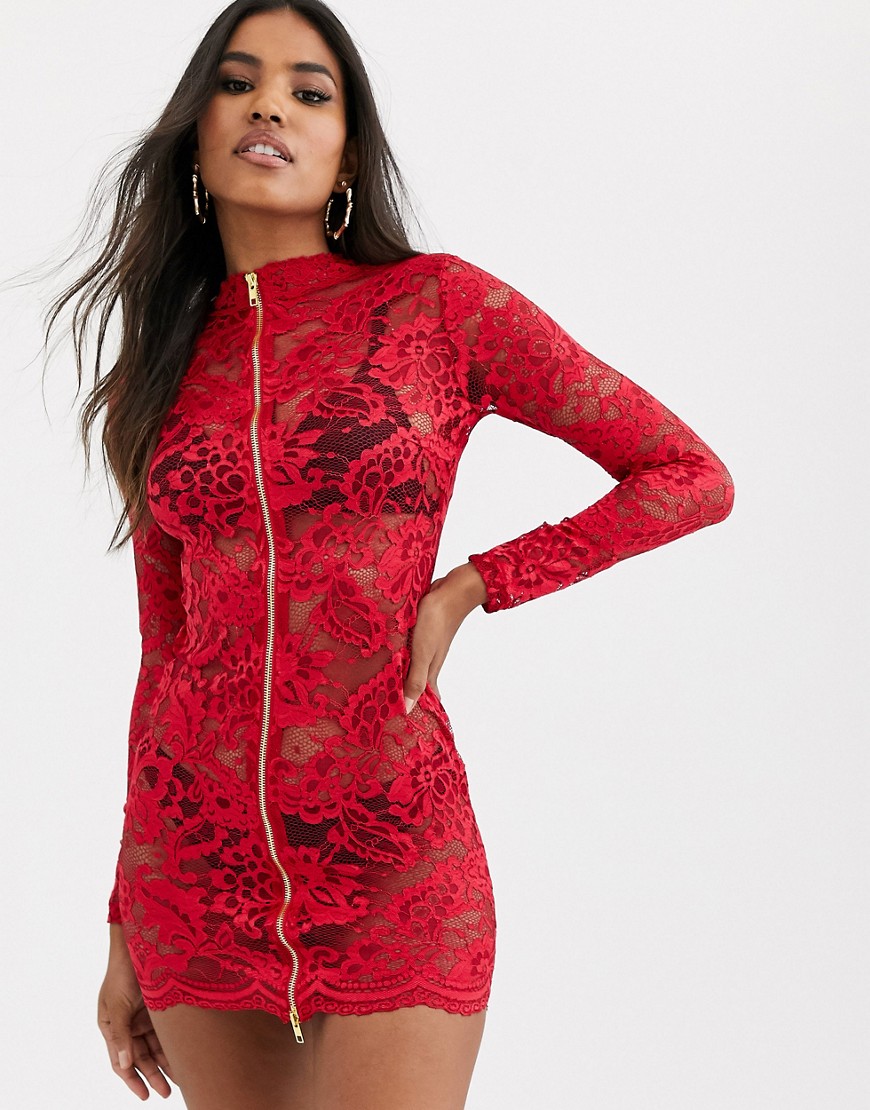 Ann Summers Blaire lace zip front dress in red