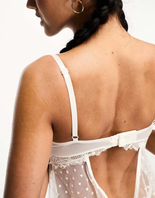 Ann Summers Bonbon bridal lace and dobby mesh babydoll and thong set in white, 4 of 4