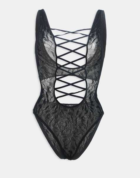 Ann Summers – Bria – Czarne body ze skrzyżowanymi paskami z przodu i odkrytym kroczem - view 1