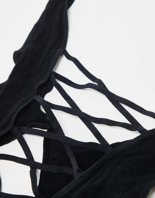 Ann Summers – Bria – Svart body med korsade detaljer framtill och utan gren, 2 av 3
