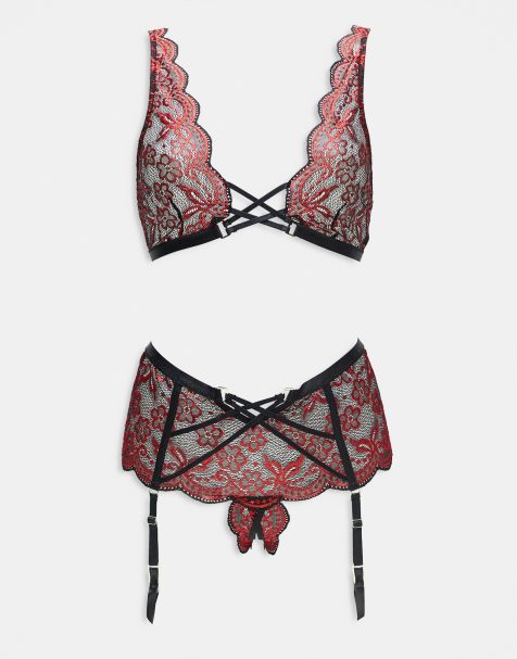 Ann Summers Brooke floral lace crotchless set in red - view 1