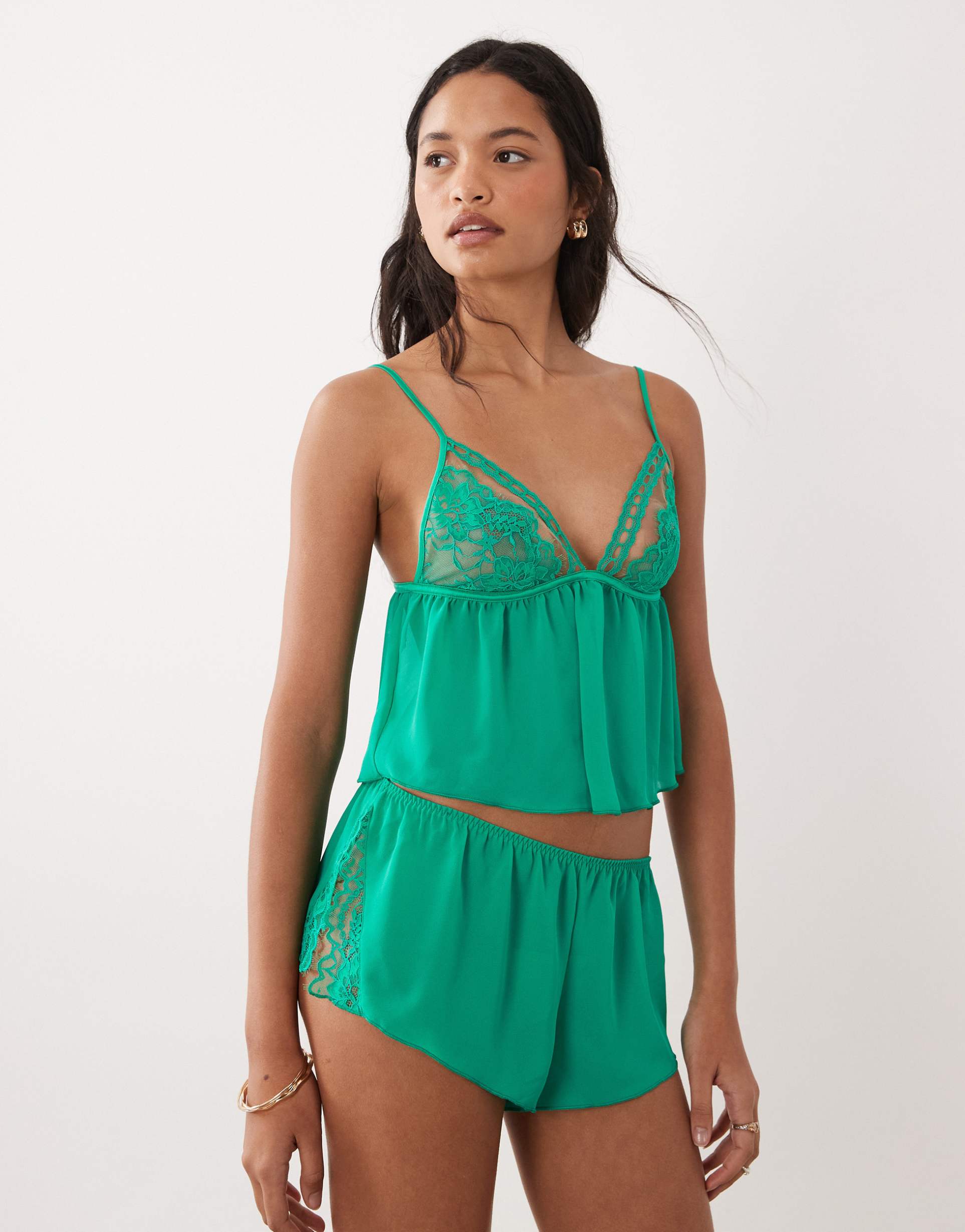 ann summers caged lace cami set in green