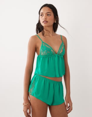 Caged Lace - Camisole-Set in Grün Grün L