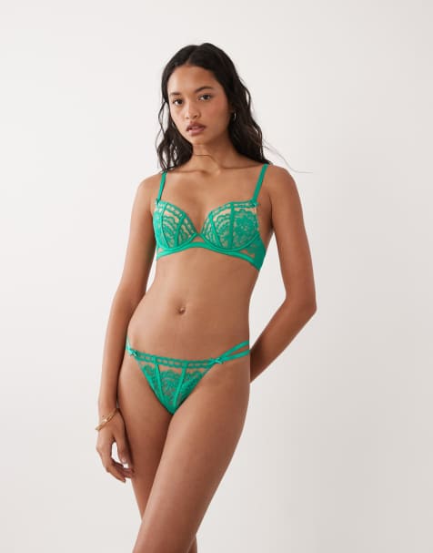 Ann Summers - Caged Lace - Kanten string in middengroen - view 1