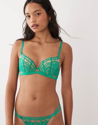 Ann Summers Caged Lace Padded Plunge Bra In Green