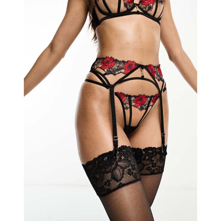 Ann Summers Caged Rose garter belt with embroidery in multi