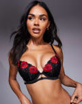 [Ann Summers] Ann Summers Caged Rose padded plunge bra in red/black-Multi 36D MULTI