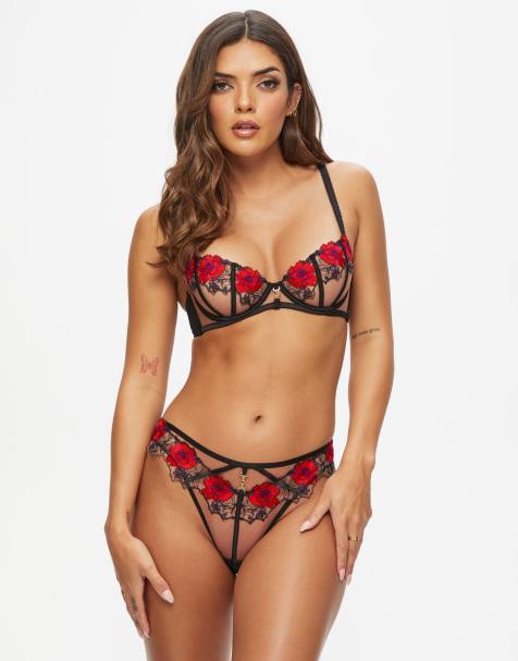 Ann Summers Caged rosed brazilian in black/red