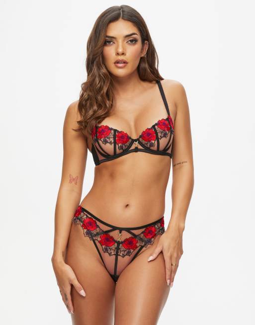 Ann Summers Caged rosed brazilian in black/red