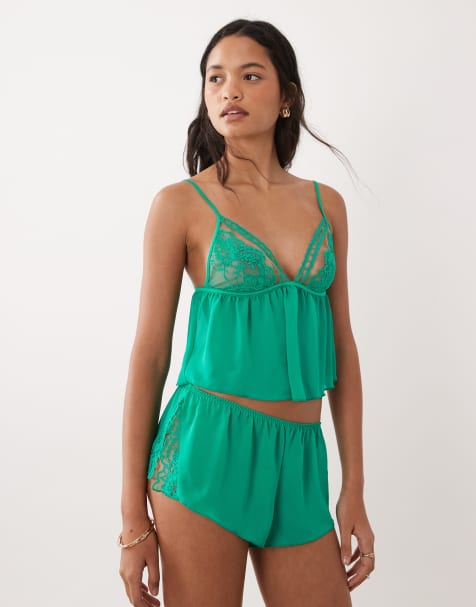 Ann Summers - Cami-set met kooiconstructie van kant in groen - view 1