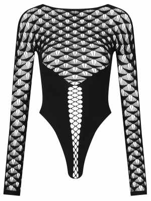 Ann Summers - Captive - Body in Schwarz mit Fächermuster und offenem Schritt