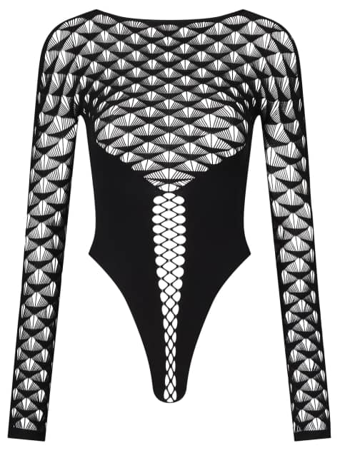 Ann Summers - Captive - Body nero con tassello aperto e motivo di ventagli - view 1