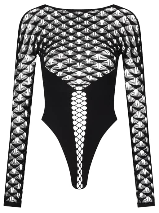 Ann Summers - Captive - Body nero con tassello aperto e motivo di ventagli