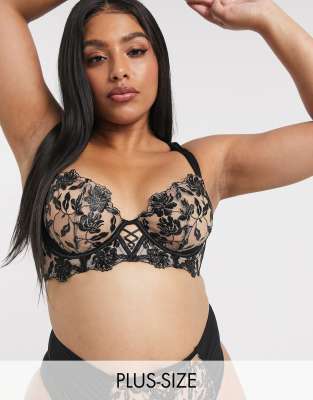 Ann Summers Cecelia floral embroidered bra in pink / black