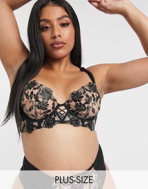 Ann Summers – Cecelia – Mit Blumen bestickter BH in Rosa/Schwarz