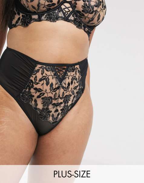 Ann Summers – Cecelia – Unterhose mit Blumenstickerei und hohem Bund in Rosa/Schwarz