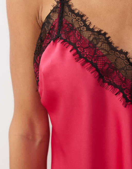 Ann Summers Cerise lace trim cami set in raspberry pink, 2 of 4