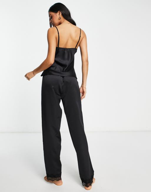 LACE-TRIM SATIN CAMI PANTS