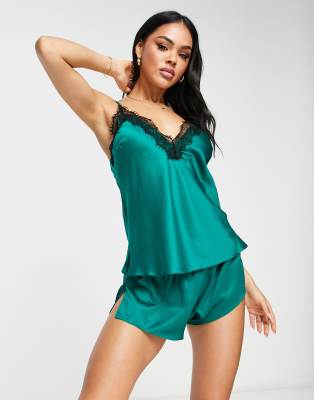 Ann Summers Cerise Lace Trim Satin Cami Short Set In Green Asos