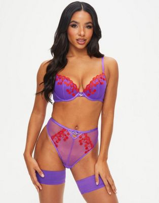 Ann Summers Fuller Bust Restoring lace and satin padded balcony bra with  hardware detail in lilac