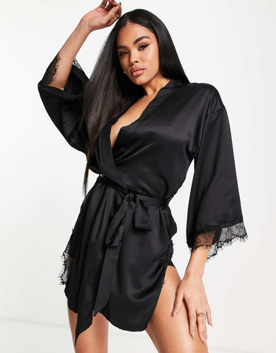 Lace Trim Satin Robe