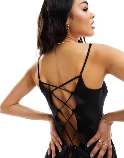 Ann Summers - Cherryann - Satijnen nachthemdje met kanten rand in zwart  , 2 van 4