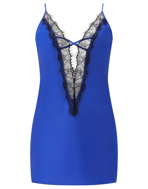 Ann Summers Cherryann satin chemise lingerie in cobalt, 2 of 5