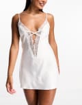 [Ann Summers] Ann Summers Cherryann satin chemise with lace trim in ivory-White XS Ivory