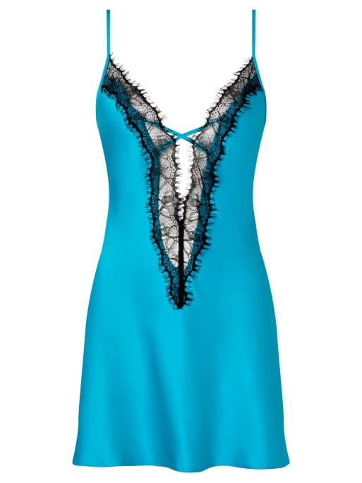 Ann Summers Cherryann satin lace chemise lingerie in turquoise, 3 of 4