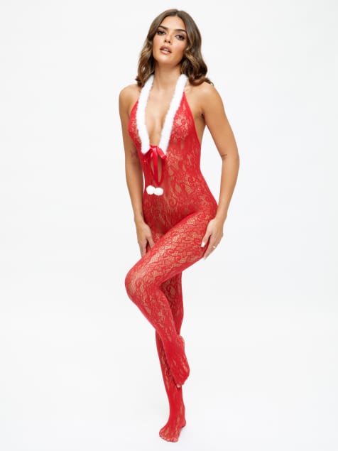 Ann Summers Christmas Winter wonderland bodystocking in red - view 1